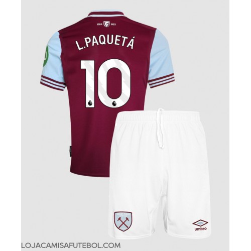 Camisa de Futebol West Ham United Lucas Paqueta #10 Equipamento Principal Infantil 2024-25 Manga Curta (+ Calças curtas)